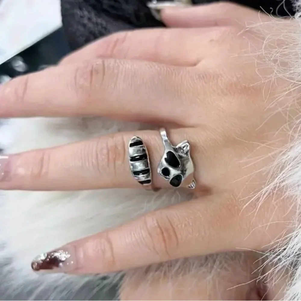 Chrome Silver Tone Raccoon Ring One Size Adjustable